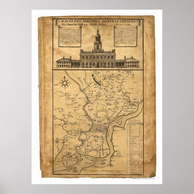 Affiches Carte de Philadelphie et pièces adjacentes 1752 (Devant)