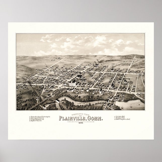 Affiches Carte de Plainville, CT de 1878 (Devant)