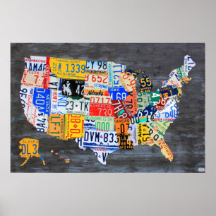 Affiches Carte de plaque minéralogique des Etats-Unis sur