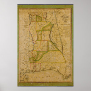 Affiches Carte de reproduction de l'état de l'Alabama 1820
