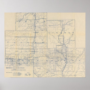Affiches Carte de route de bicyclette du Wisconsin 6