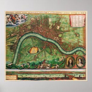 Affiches Carte de rue antique du 17e siècle de Londres, Ang