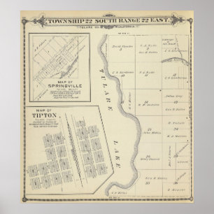 Affiches Carte de section du comté de T22S R22E Tulare