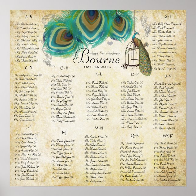 Affiches Carte de siège à cage dorée Alphabétique (Devant)