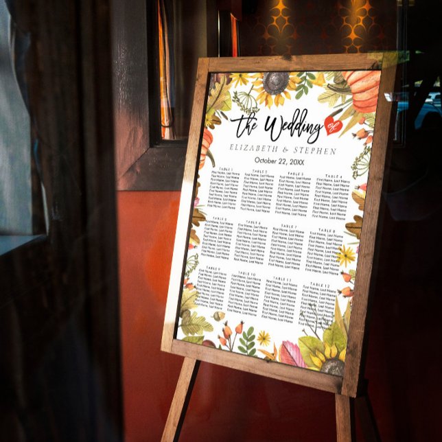 Affiches Carte de siège mariage Automne Maple Feuille Citro (Créateur téléchargé)