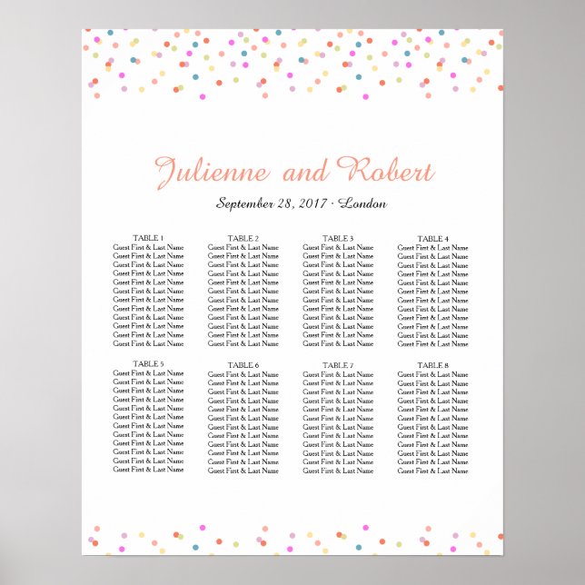 Affiches Carte de siège Mariage Confetti Festive (Devant)