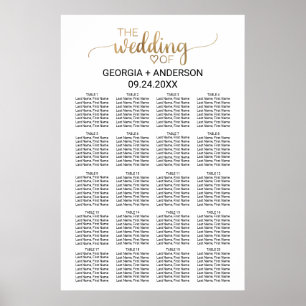 Affiches Carte de siège Mariage de calligraphie or simple