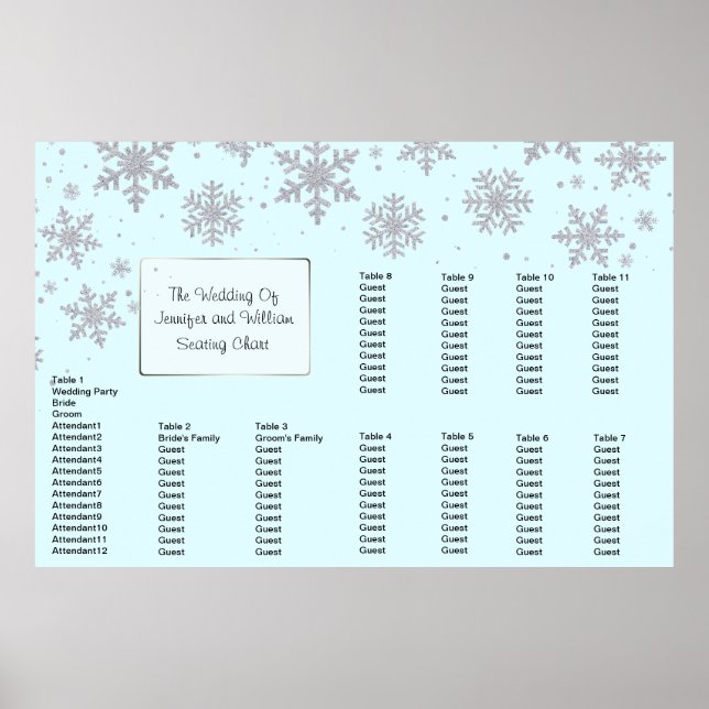 Affiches Carte de siège Mariage des flocons d'hiver (Devant)