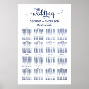 Affiches Carte de siège Mariage en calligraphie simple bleu
