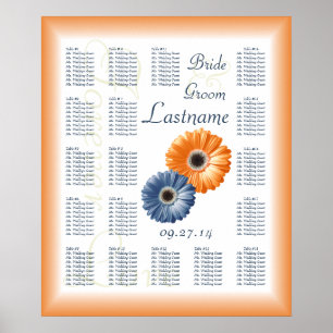 Affiches Carte de siège Mariage orange et bleu