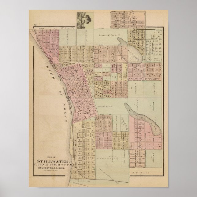 Affiches Carte de Stillwater, comté de Washington, Minnesot (Devant)