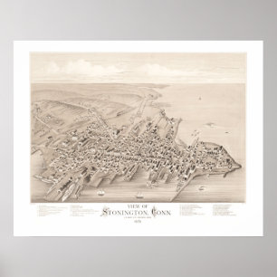 Affiches Carte de Stonington, Connecticut en 1879