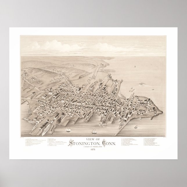 Affiches Carte de Stonington, Connecticut en 1879 (Devant)