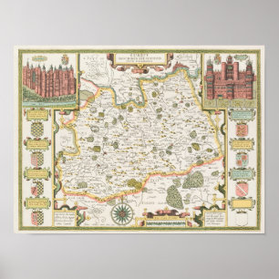 Affiches Carte de Surrey, gravée par Jodocus Hondius