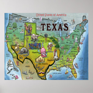 Affiches Carte de TX Etats-Unis
