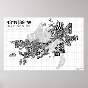 Affiches Carte de typographie de voisinage de Madison - B&W