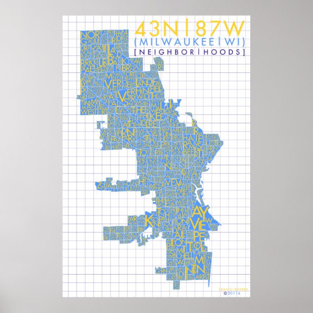 Affiches Carte de typographie du quartier de Milwaukee (Devant)