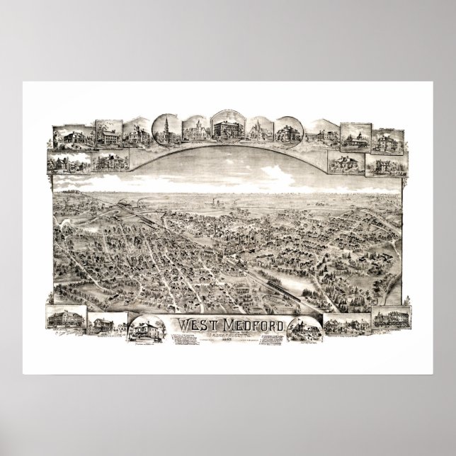 Affiches Carte de West Medford, Massachusetts en 1897 (Devant)