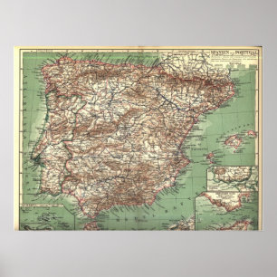 Affiches Carte de WWI de l'Espagne et du Portugal