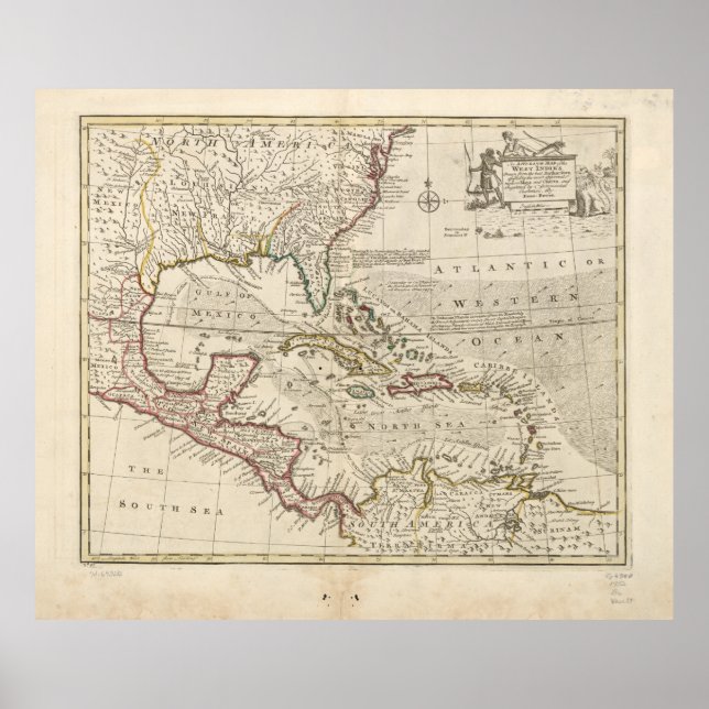 Affiches Carte des Antilles par Emanuel Bowen (1752) (Devant)