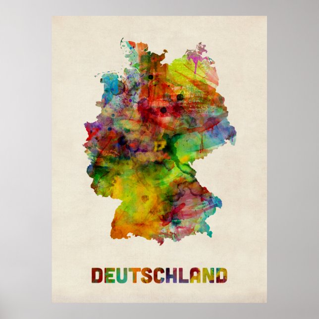 Affiches Carte des aquarelles allemandes (Deutschland) (Devant)