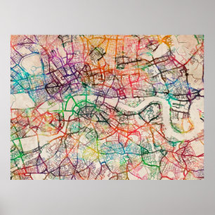 Affiches Carte des aquarelles de Londres