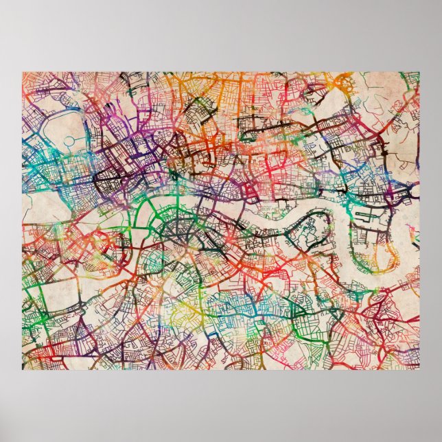 Affiches Carte des aquarelles de Londres (Devant)