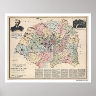 Affiches Carte des banlieues de Washington DC par Clements