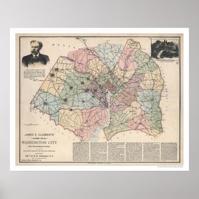 Affiches Carte des banlieues de Washington DC par Clements  (Devant)