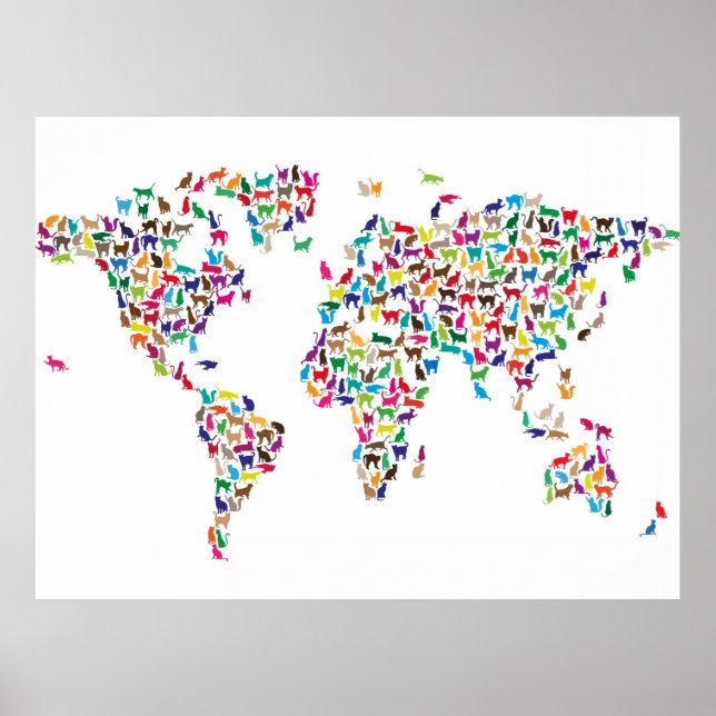 Affiches Carte des chats de la carte du monde (Devant)