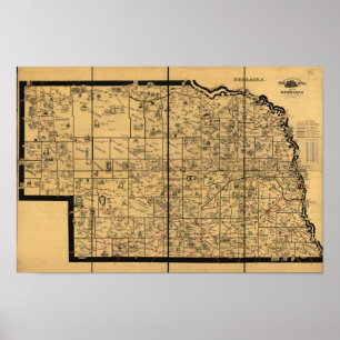 Affiches Carte des chemins de fer antiques du Nebraska 1897