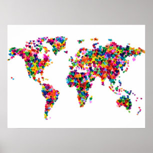 Affiches Carte des Coeurs d'Amour de la Carte du Monde