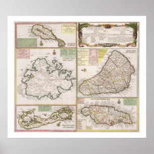 Affiches Carte des colonies anglaises dans les Caraïbe,