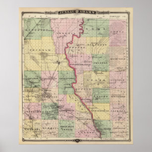 Affiches Carte des comtés de Juneau et d'Adams