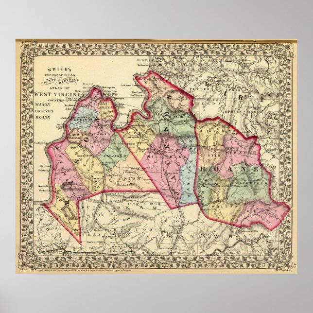 Affiches Carte des comtés de Mason, Jackson, Roane (Devant)