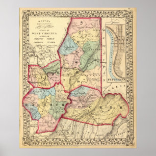 Affiches Carte des comtés de Preston, Taylor, Barbour, Tuck