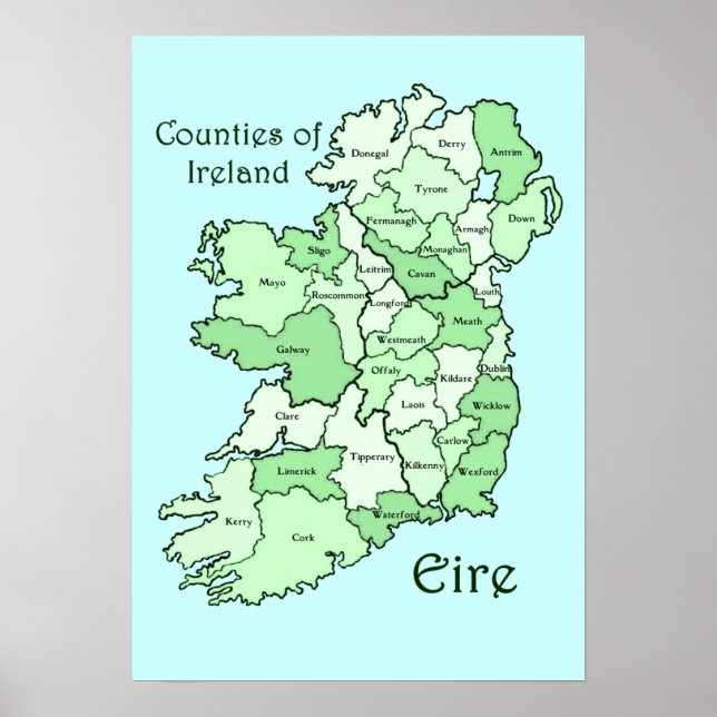 Affiches Carte des comtés d'Irlande (Devant)