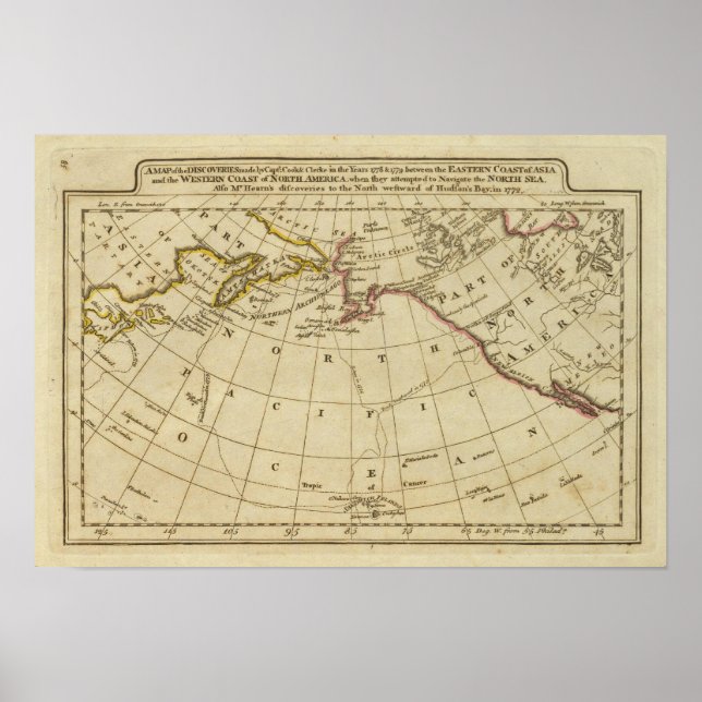 Affiches Carte des découvertes faites par Cook et Clerke (Devant)