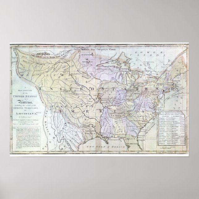 Affiches CARTE DES ÉTATS-UNIS, c1812 (Devant)