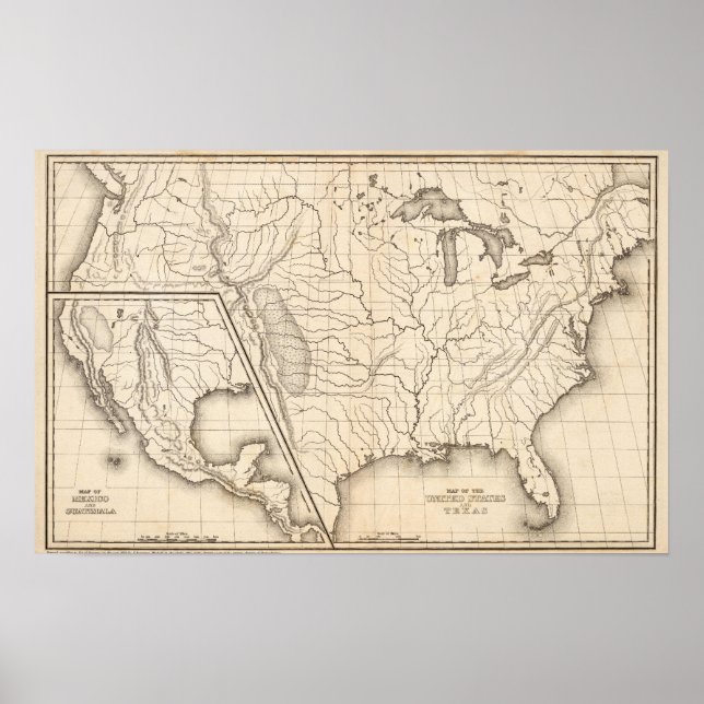Affiches Carte des États-Unis et du Texas (Devant)