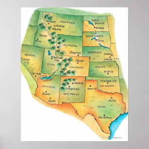 Affiches Carte des Etats-Unis occidentaux
