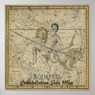Affiches Carte des étoiles Aquarius Constellation Janvier