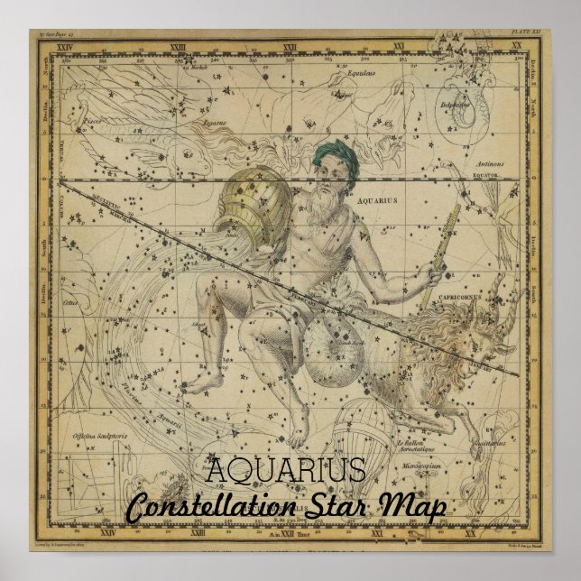 Affiches Carte des étoiles Aquarius Constellation Janvier (Devant)