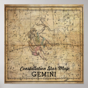 Affiches Carte des étoiles de la constellation des jumeaux