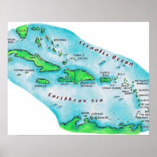 Affiches Carte des îles des Caraïbes