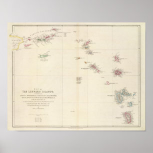Affiches Carte des îles Leeward