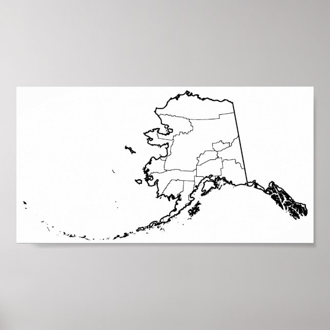 Affiches Carte des lignes blanches des Boroughs de l'Alaska (Devant)