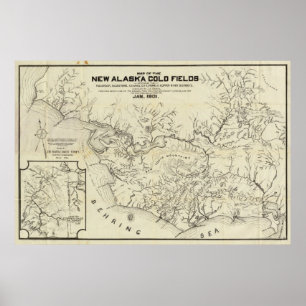 Affiches Carte des nouveaux gisements d'or de l'Alaska