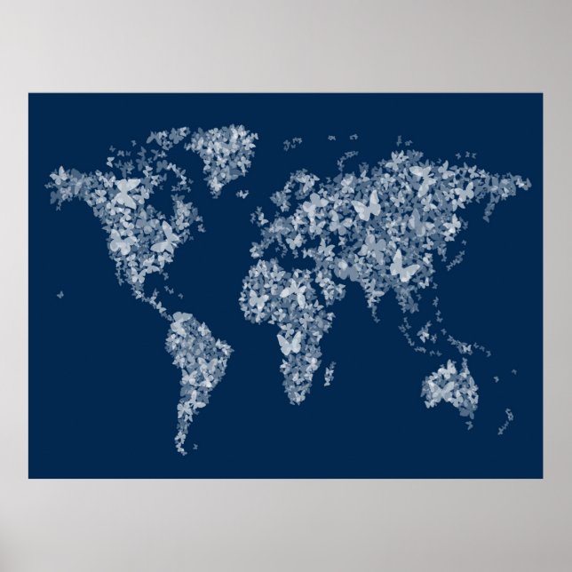 Affiches Carte des papillons de la carte du monde (Devant)
