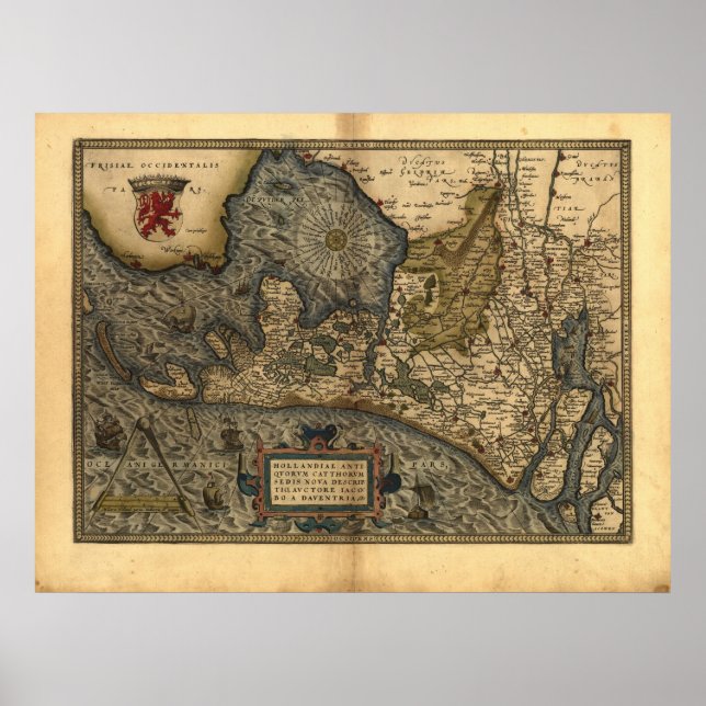 Affiches Carte des Pays-Bas 1570 - Abraham Ortelius (Devant)